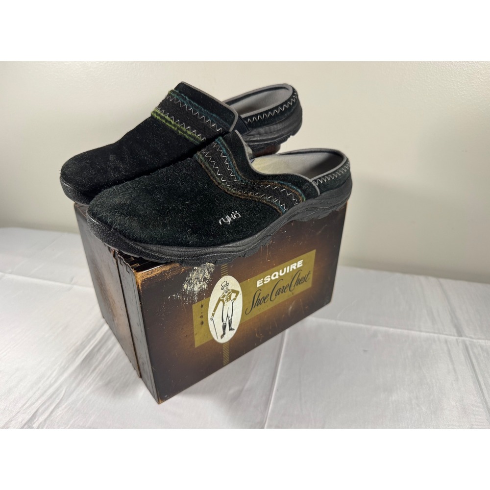 Ryka Womens Black Suede Slip On Mules Clogs Stitch Detail K2817ZW8Z Size 9M